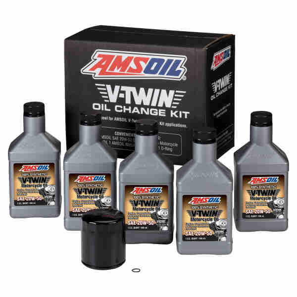 AMSOIL 20W-50 Synthetic V-Twin Oil Change Kit - 5 Quarts with Black Filter hdmb-ea tepalubaze